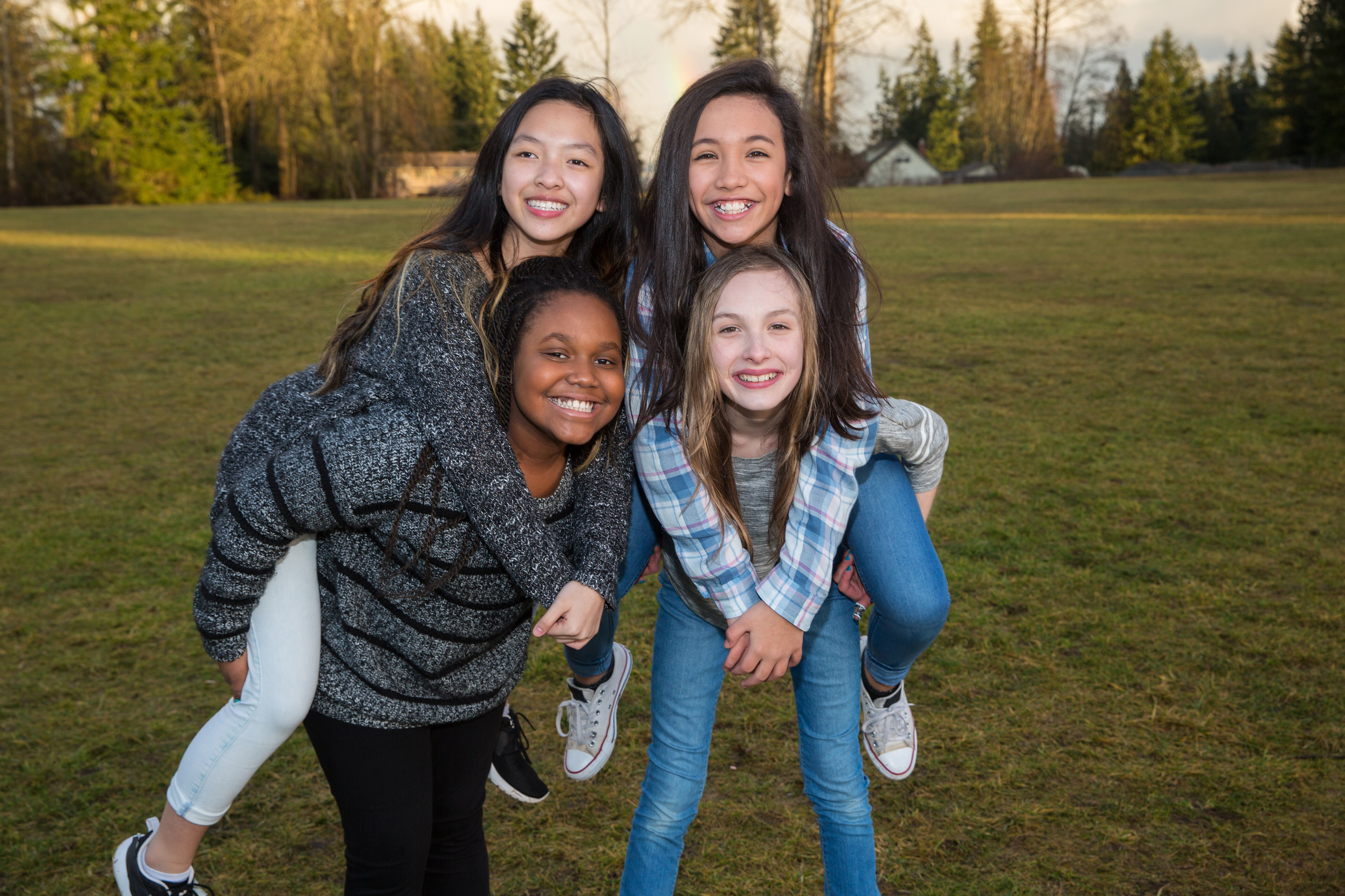 Group of happy kids playing outside