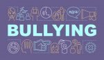 Bullying word concepts banner. Social abuse, oppression and violence. Prejudice and discrimination. Presentation, website. Isolated lettering typography with linear icons. Vector outline illustration