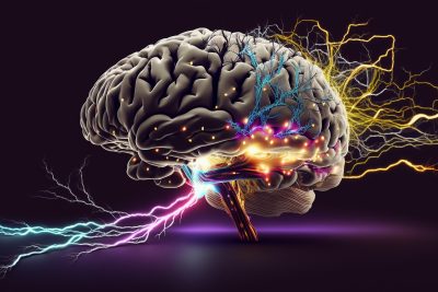 Illustration of electrical impulses in the brain. Generative AI